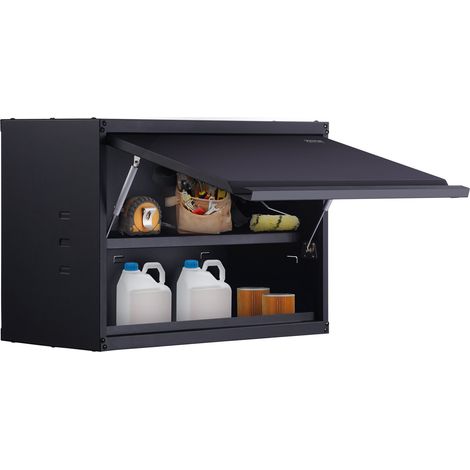 Armoire de Rangement Garage, Armoire Murale à Outils en Métal Charge 54 kg par Étagère Réglable en Acier Revêtement en Poudre, Appuyez pour Verrouiller Ouvrir Porte pour Bureau, Atelier, Garage (1/5)