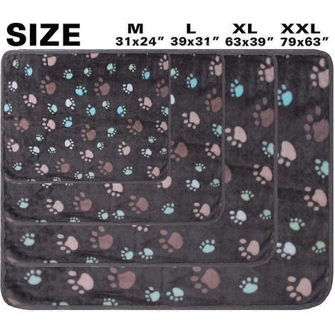 Couverture chaude pour chien avec motif pattes, polaire, coussin de couchage - Taille L - Bleu éléphant (1/4)