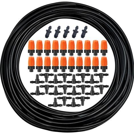 Système d'irrigation Jardin, kit arrosage goutte à goutte, 10 m de tuyau d'irrigation goutte à goutte 1/4" avec 20 pcs buse arrosage, 20 pcs raccords en T et 5 pcs bouchons d'extrémité (1/5)