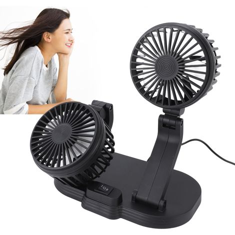 Ventilador USB de doble cabezal para coche con rotación de 360° – para una óptima circulación del aire en el salpicadero – fabricado en PP – 10 W – silencioso – negro (1/5)