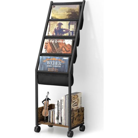 Meuble Tourne-Disque avec Rangement pour 100 Vinyles Meuble de Rangement Mobile Capacité 100 Albums, Exposition de Pochette LP, Tri Facile, 4 Niveaux, Idéal pour Mélomanes (1/5)