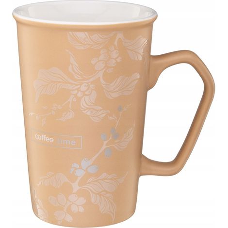 Porzellanbecher 420 ml beige mit Kaffeebaummotiv für Heißgetränke 1 Stück. (1/2)