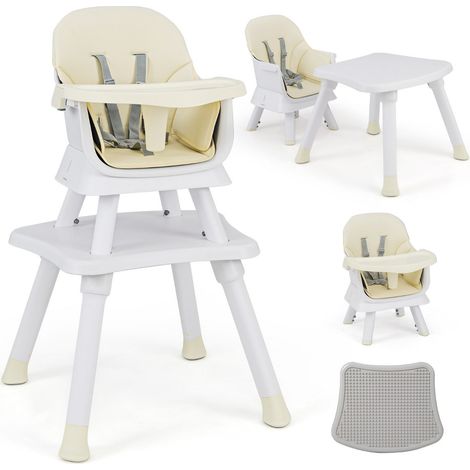 Chaise haute évolutive 6 en 1 58 x 58 x 98 cm sécurité renforcée coussin confortable style moderne en pp jaune