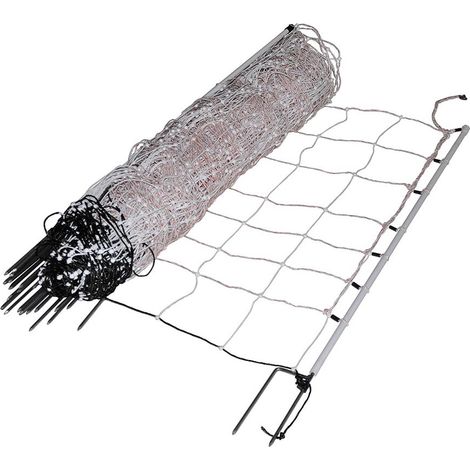 Euronetz turboline rete bianco per ovini altezza 90 cm con due punte, completo di 14 picchetti lunghezza 50 m