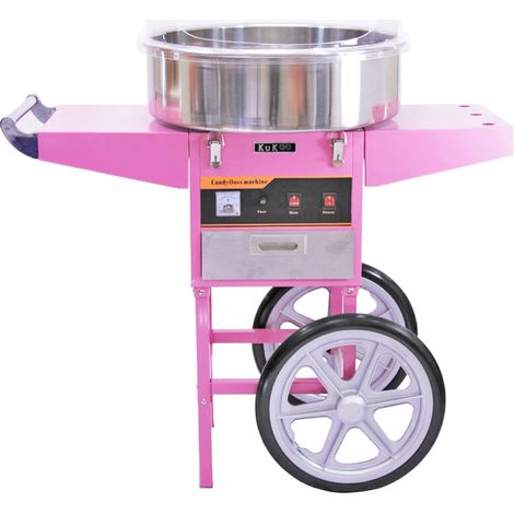 Retro Zuckerwattemaschine Pink mit Edelstahl-Bowl & mobilem Wagen