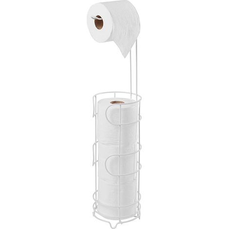 Porte-Papier Toilette sur Pied avec Rangement - Blanc (1/5)
