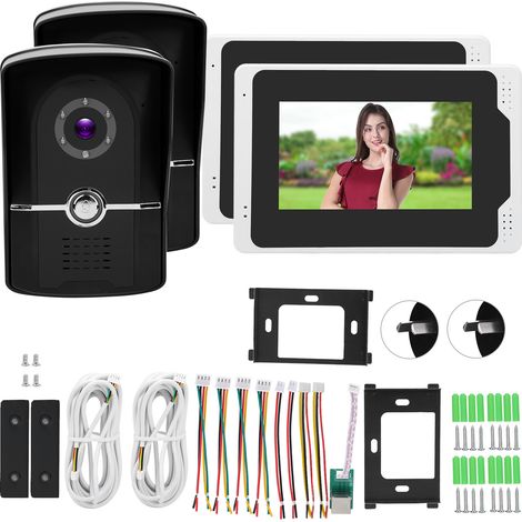 Sonnette vidéo WiFi 1080P avec écran TFT 7 pouces, 2 caméras, 2 moniteurs, vision nocturne 110°, compatible Tuya, 100-240V (1/5)
