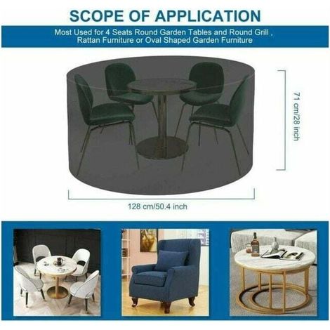 Funda protectora para mesa, funda para mesa redonda resistente al viento, funda para muebles de jardín de tela Oxford 420D (Ø128 x 71 cm) (1/5)