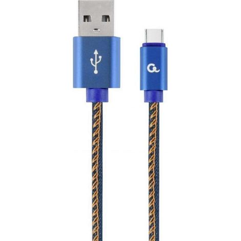Kábel CABLEXPERT USB 2.0 AM na Type-C kábel (AM/CM), 1m, opletený, jeans, blister, PREMIUM QUALITY (1/2)