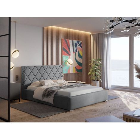 Lit rembourré avec rangement 120x200 velours gris clair Taranto (1/3)