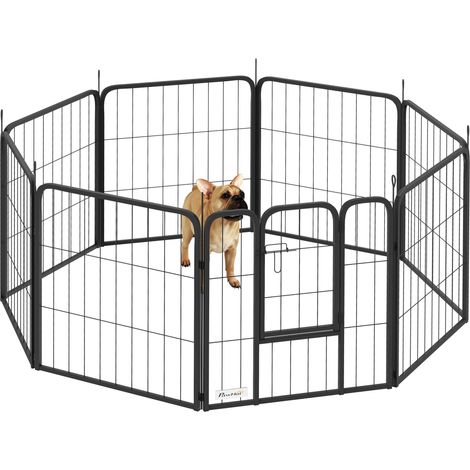 Parc pour chien enclos chien 8 panneaux modulable et pliable acier avec porte pour chiot intérieur extérieur 60 cm noir