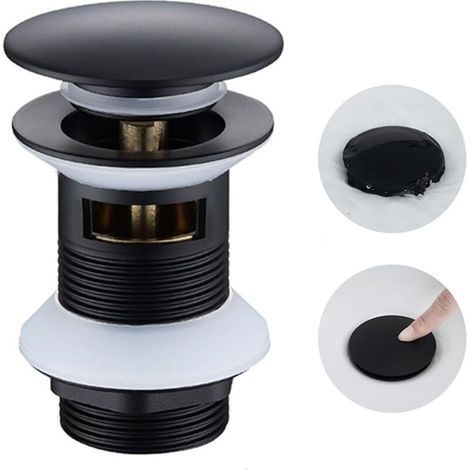 Bouchon de lavabo, noir, bonde pop-up, avec trop-plein, bonde universelle pour lavabo et lavabo de salle de bain, noir mat