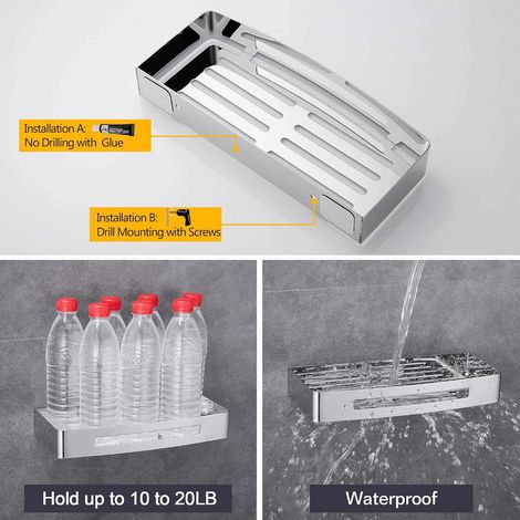 Etagere Salle de Bain Etagere Douche INOX Douche Serviteur Douche Rangement Organiseur sans Vis sans percage Pose Murale sans Dégâts pour Salle de Bains Cuisine 2 Niveaux Argent (1/2)