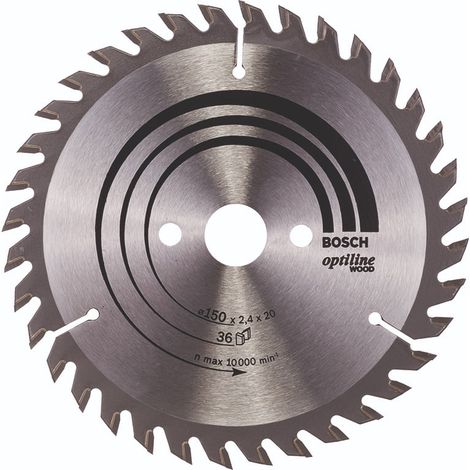 BOSCH DISCO SIERRA OPTILINE MADERA130 X 2.4 X 20/16D: 20WZ Diámetro disco x eje (mm) 150x20 Número de dientes 36