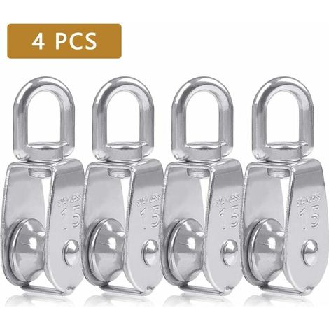 Pulley - 35 Kg Capacité - Roulement Acier Inoxydable 304 - Diamètre Œil 11 Mm - Hauteur 60 Mm - Pour Câble 15 Mm - 4 Pièces (1/5)