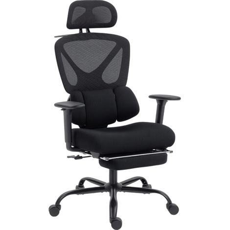 Chaise de bureau ergonomique à roulettes, dossier respirant, soutien lombaire, accoudoirs 3D, appui-tête réglable, repose-pieds, assise ajustable - CHICFURN (1/5)