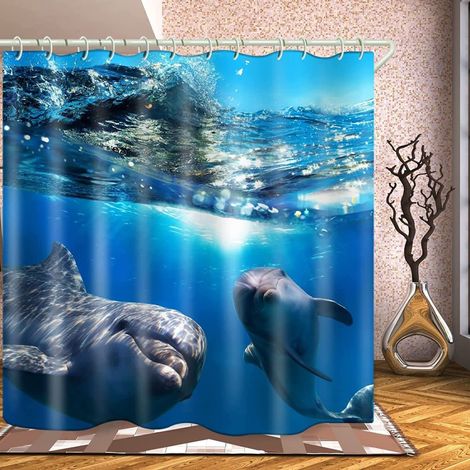Rideau de douche 3D 180200cm, rideau de douche lavable en machine Dolphin, rideau de douche anti-moisissure et imperméable avec 12 crochets (1/5)