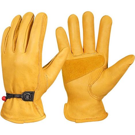 Gants de travail d'hiver en cuir, gants de jardinage thermiques doublés en polaire, gants de jardinage résistants aux épines, gants de conduite pour travail à froid pour hommes et femmes, taille L (1/5)