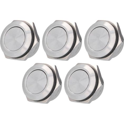5 Interrupteurs à Bouton Plat en Acier Inoxydable, Étanches, Bornes à Vis, Accessoires Électriques 16mm 0‑220V (1/5)