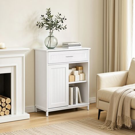 WOLTU Sideboard mit verstellbare Ablage, Küchenschrank mit Schiebetür und Schublade, Aufbewahrungsschrank für Küche Esszimmer Wohnzimmer, 70x80,2x30 cm, Weiß