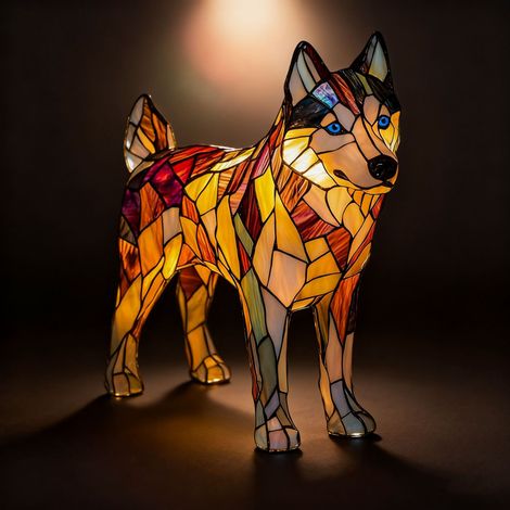Stehende Husky-Tischlampe (batteriebetrieben) – Retro-Tischlampe – 3D-Tier-Nachtlicht – 17 cm – LED-3D-Lichtornament