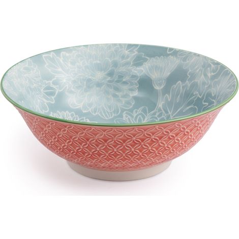 Mikasa grey floral stoneware ramen bowl, patterned 1l japanese noodle bowl for dining, multi-purpose deep serving dish, 21cm