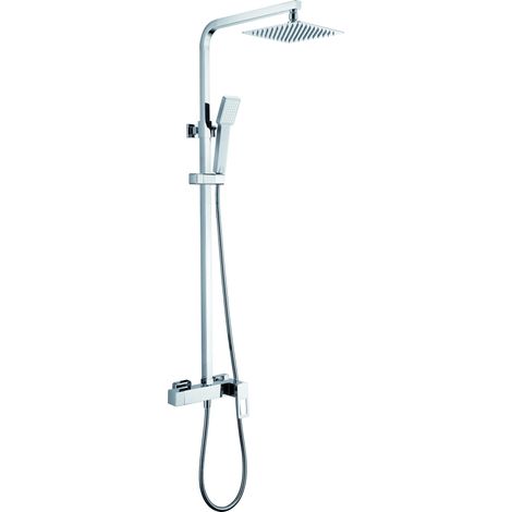 IMEX Duschset SUECIA verchromtes Messing-Wandventil ausziehbare Edelstahl-Duschstange S304 extraflacher 20x20 cm Edelstahl-Antikalk-Duschkopf keramische Mischkartusche Imex-BDC032 (1/2)