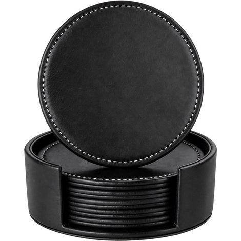 Lot de 6 dessous de verre ronds faits main, imperméables, antidérapants et résistants à la chaleur, pour table basse, bar, cuisine et bureau, noirs. (1/5)