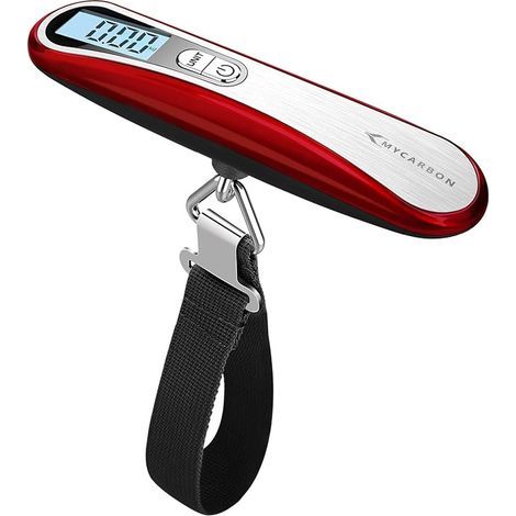 Báscula de Equipaje de Viaje, Báscula Electrónica de Maletas, Máx. 50 kg/110 lb (lb, g, oz, kg), Función Tara, Portátil, Batería Incluida, Digital, Rojo (1/5)