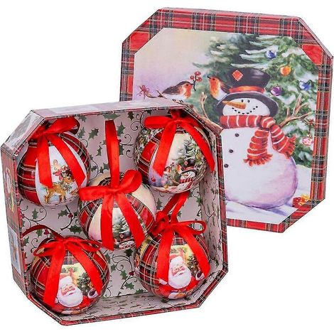 Boules de Noël rouges multicolores en papier polyfoam, motif neige, 7,5 x 7,5 x 7,5 cm (5 unités) (1/2)