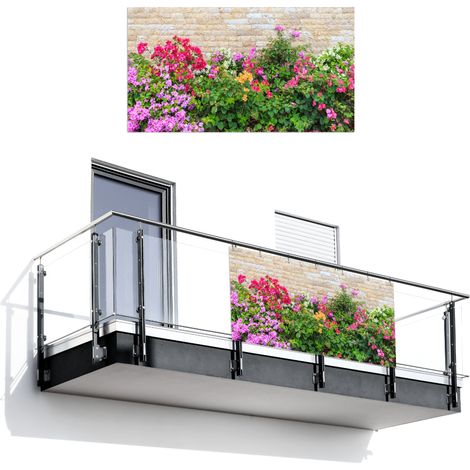 Balcony Privacy Banner Flowers - Plants - Leaves - Stones 200x110 cm