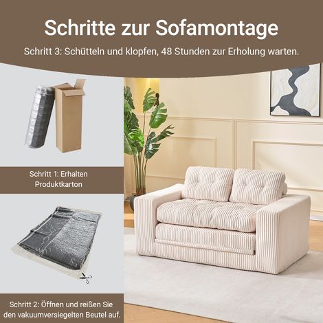 Canapé convertible 2 places velours, mousse mémoire, 2-en-1, sans montage, canapé-lit compact pour petit espace, appartement, bureau à domicile, chambre