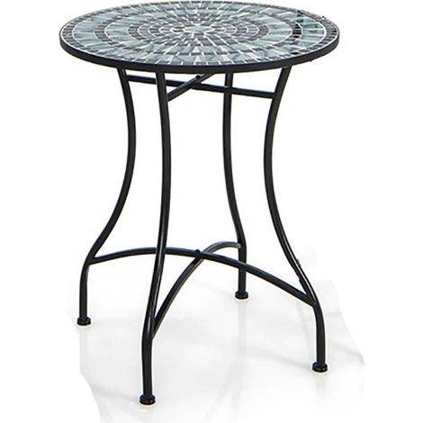 Mesa de bistró redonda de 60 x 72 cm con diseño de mosaico para balcón o jardín fabricada en metal multicolor 200014268