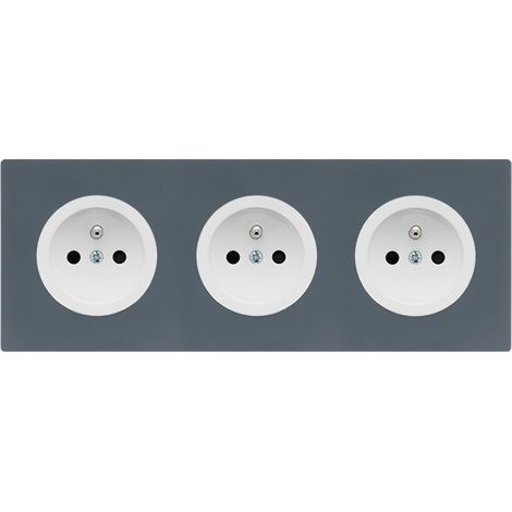 3 prises 2P+T blanc glossy DOM + plaque triple blue grey (1/5)