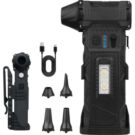 Asciugacapelli ad aria compressa senza fili - Velocità dell'aria regolabile, 14-45 m/s - 4 ugelli - Luce LED - Autonomia di 110 minuti - Batteria da 6000 mAh (1/5)