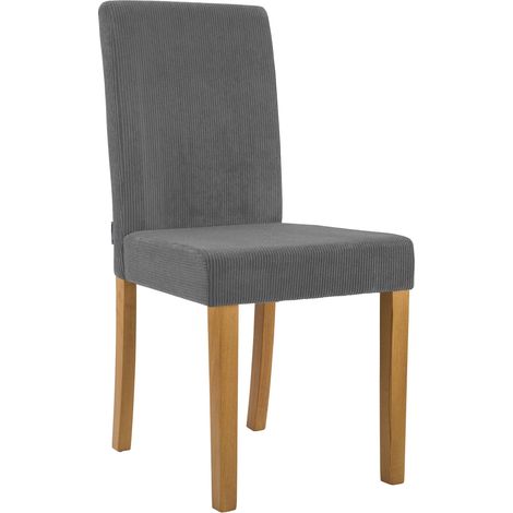 Chaise de salle à manger contemporaine x1 dossier haut en velours côtelé gris et pieds en bois clair 100007242