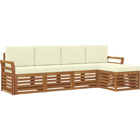 Conjunto de sofás de exterior con cojín 5 pcs Natural y Crema vidaXL