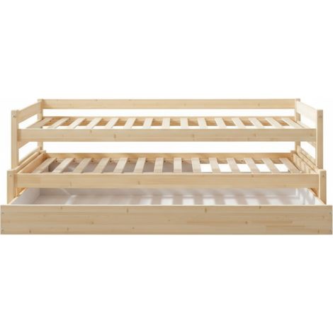 Letto triplo a nido in legno bianco lavato 90x200 cm