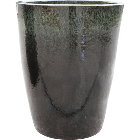 Pot grande taille d'extérieur MAZARIN 27x34cm noir & vert, fait main en terre cuite émaillée, résistant au gel (1/2)