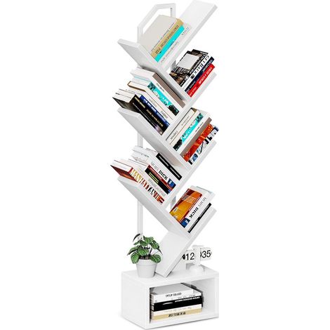 Bibliothèque blanche en forme d'arbre 6 niveaux en bois OffiGo (1/5)