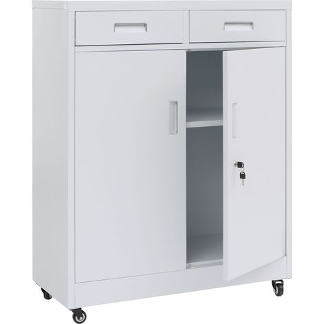 [NON UTILIZZATO] Armadio portadocumenti HHG-451, per ufficio, ante scorrevoli, cassetti con serratura, acciaio 116x90x40cm, bianco