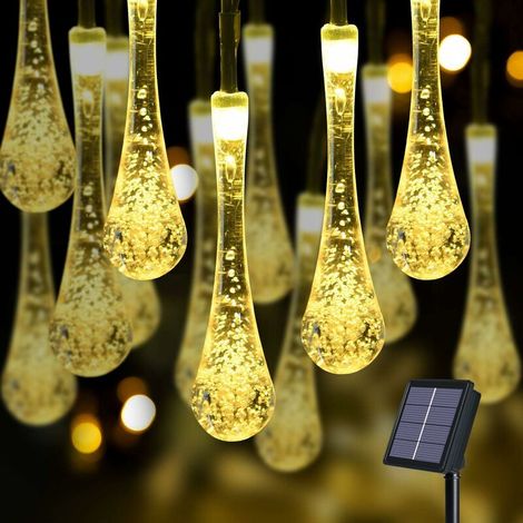 ZVD Guirlande Lumineuse Solaire d'extérieur en Forme de Goutte d'eau, avec 100 LED IP65 étanche, 12 Mètres, 8 Modes, pour Jardin, Noël, Fête, Décoration Blanc Chaud [Classe énergétique A ]-Fei Yu (1/4)