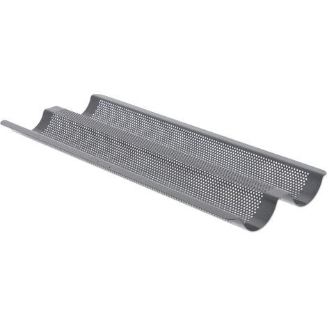 De Buyer Teglia Forata per Cottura di Due baguettes, 4713.02, Acciaio Rivestito Antiaderente, Grigio, Lunghezza cm 37, larghezza cm 16.2, altezza cm 2.5 (1/5)