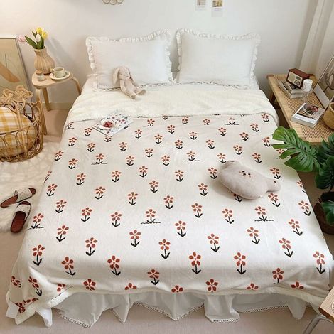 Manta de invierno de doble cara de 100 x 150 cm, suave y cálida, con estampado floral para niños - Crezuo