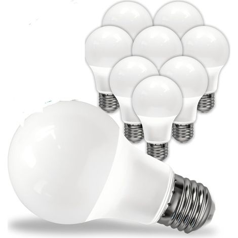 10x Ampoules LED culot E27 9 W (équivalent 60W) A60-806 Lumen - 6500K Blanc Neutre (1/3)