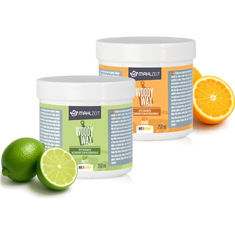 Mahlzeit WOODY WAX set d’entretien du bois à base de cire d’abeille, planches à découper, 2x 250 ml