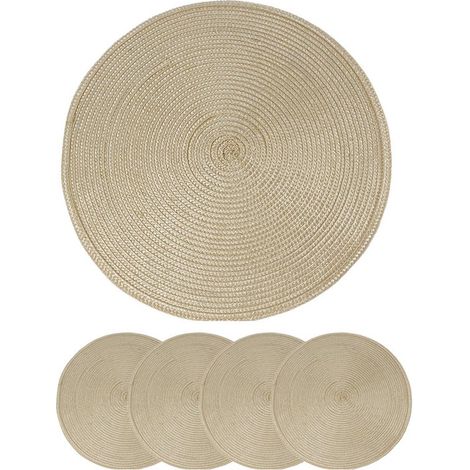 Lot de 5 sets de table ronds - sets de table - Set de table rond - Set de table beige - Set de table beige - Set de table - PP tissé beige (1/5)