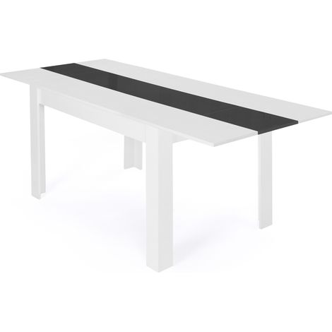 Idmarket – Table à manger extensible rectangle 6-10 personnes – Dimensions 140-220 x 90 cm – Structure en panneaux de particules – Design bicolore blanc et gris (1/5)