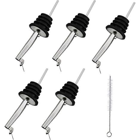 Lot de 5 verseurs classiques en acier inoxydable à bec conique - Verseurs à liqueur avec capuchons anti-poussière en caoutchouc (1/5)