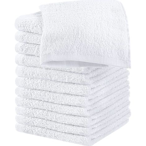 Lot de 12 lingettes pour le visage en coton peigné, flanelle de qualité supérieure, absorbantes et douces pour le bout des doigts, blanches. (1/2)